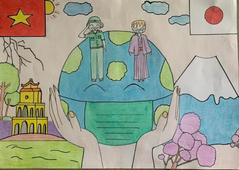 Vẽ tranh thắm tình hữu nghị Việt Nam - Nhật Bản chung tay đẩy lùi dịch bệnh