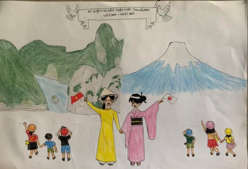 Vẽ tranh thắm tình hữu nghị Việt Nam - Nhật Bản đẹp quá trời