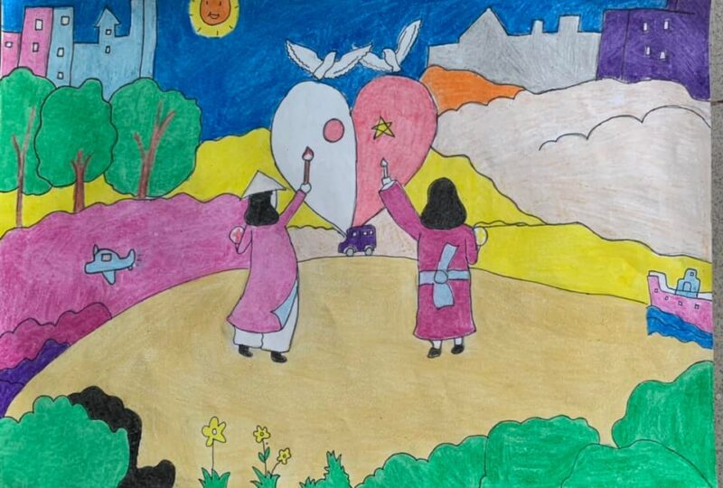 Vẽ tranh thắm tình hữu nghị Việt Nam - Nhật Bản đoàn kết