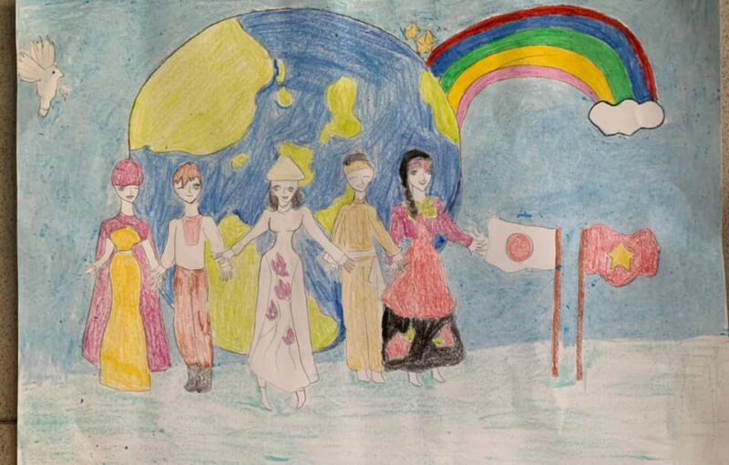 Vẽ tranh thắm tình hữu nghị Việt Nam - Nhật Bản đơn giản dễ thực hiện