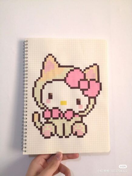 Vẽ tranh theo ô vuông cute mèo xinh