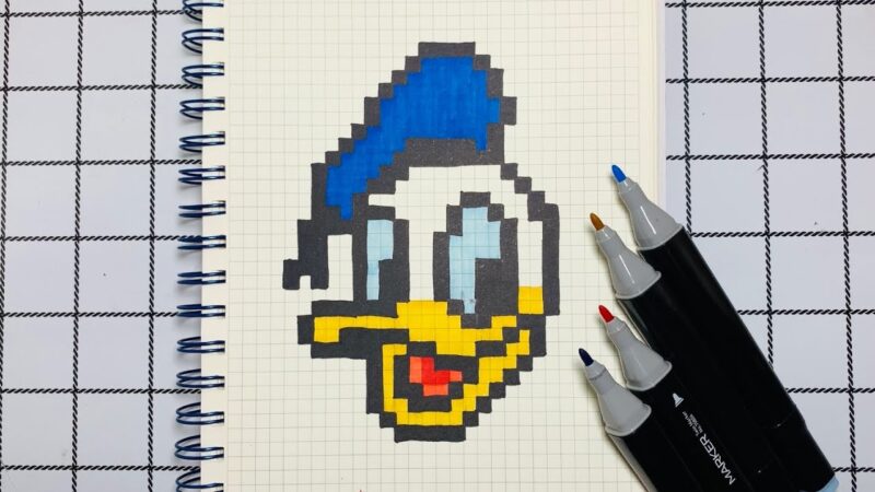 Vẽ tranh theo ô vuông cute vịt donald
