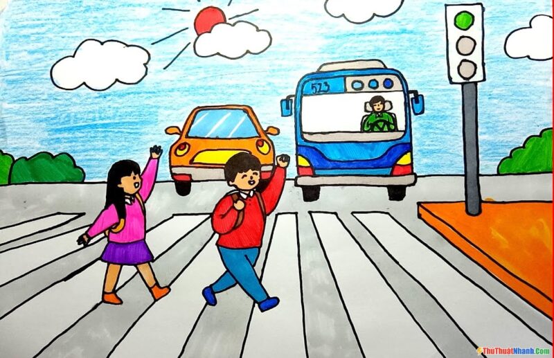 Vẽ tranh an toàn giao thông lớp 4 cực đẹp