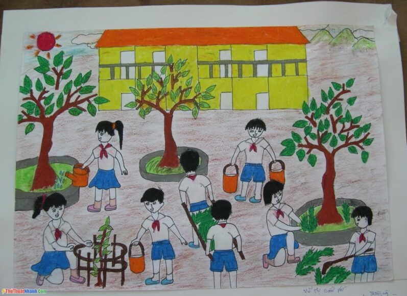 vẽ tranh trường em đẹp, đơn giản, dễ vẽ
