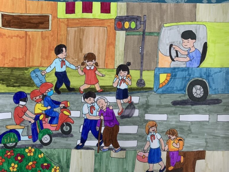 tranh vẽ kế hoạch nhỏ giúp bà qua đường