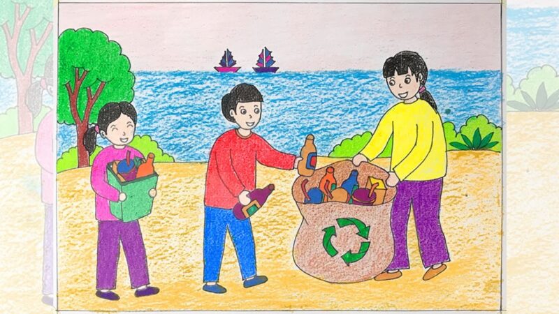 tranh vẽ kế hoạch nhỏ gom tái chế rác thải