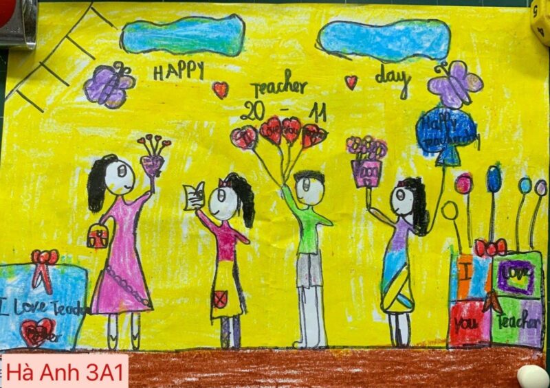 vẽ tranh chủ đề tôn sư trọng đạo bằng sáp màu lớp 3