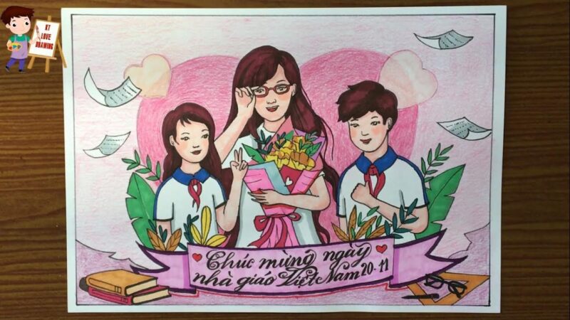 vẽ tranh chủ đề tôn sư trọng đạo với lời chúc mừng 20-11