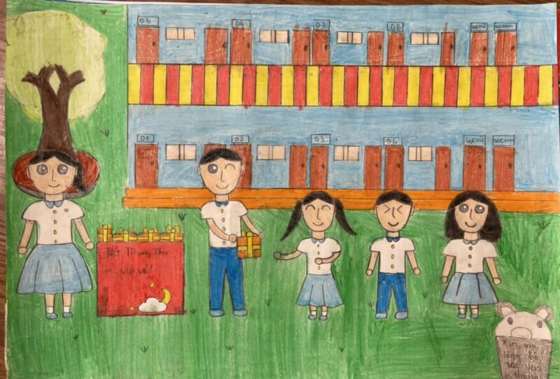 vẽ tranh đề tài kế hoạch nhỏ quyên góp quà tặng Trung Thu cho trẻ em