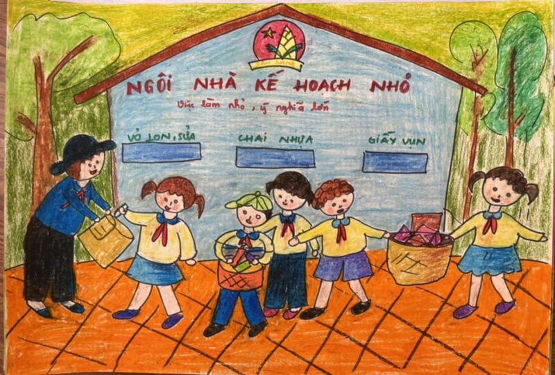 vẽ tranh đề tài kế hoạch nhỏ trẻ em quyên góp đồ dùng học tập