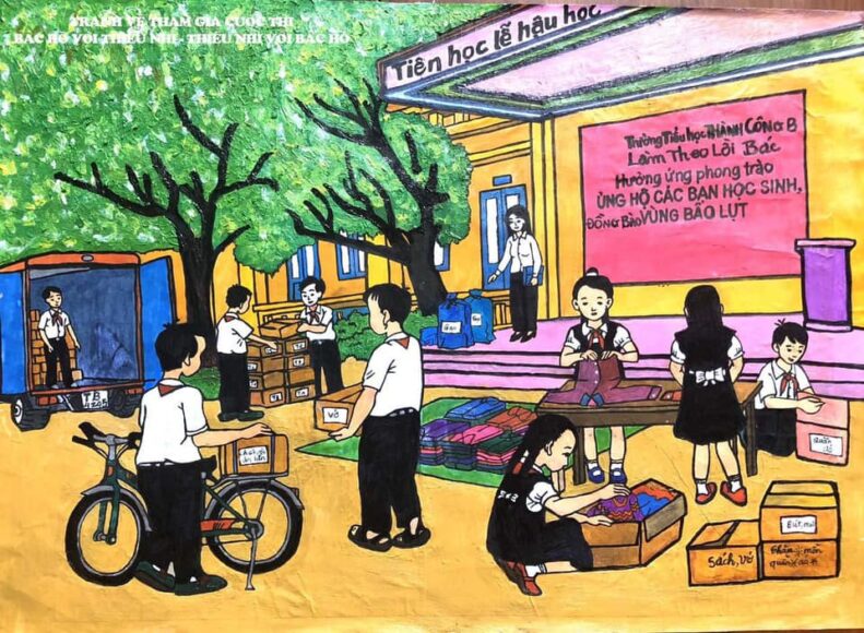 vẽ tranh kế hoạch nhỏ quyên góp vùng bão lũ