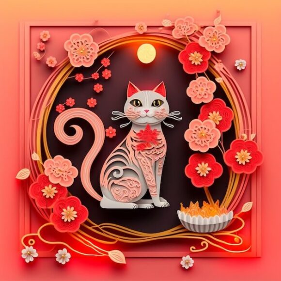 ảnh avatar mèo tết làm bằng giấy cuốn