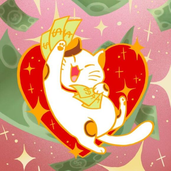 hình ảnh avatar mèo Tết và trái tim