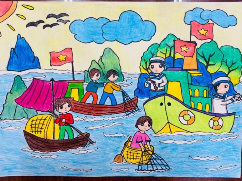 tranh vẽ hành trình mùa xuân lên rừng xuống biển tình yêu biển đảo