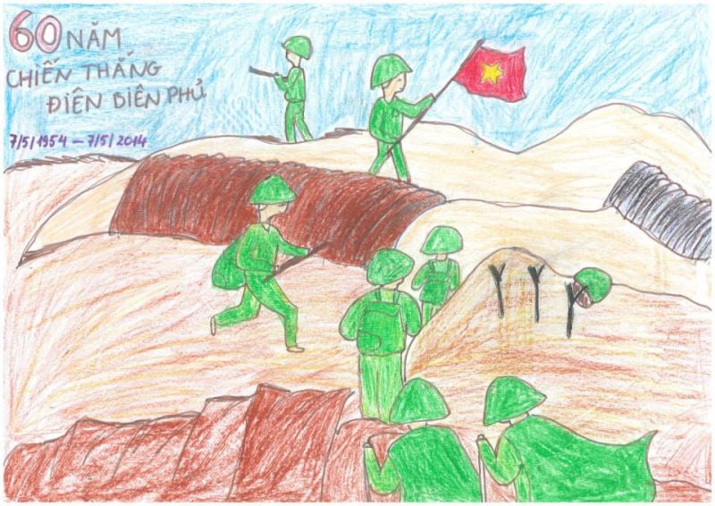 Vẽ tranh Chiến thắng Điện Biên Phủ bằng chì màu đơn giản nhất
