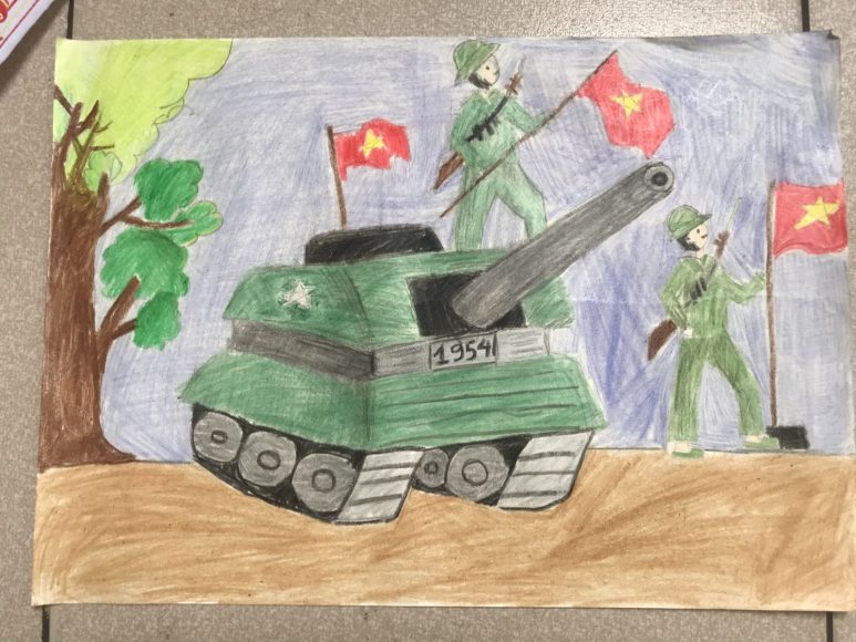 Vẽ tranh Chiến thắng Điện Biên Phủ trên giấy a3 bằng chì màu đơn giản