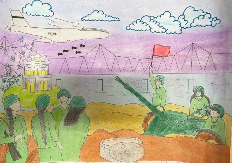 Vẽ tranh Chiến thắng Điện Biên Phủ trên giấy a3 của học sinh tiểu học