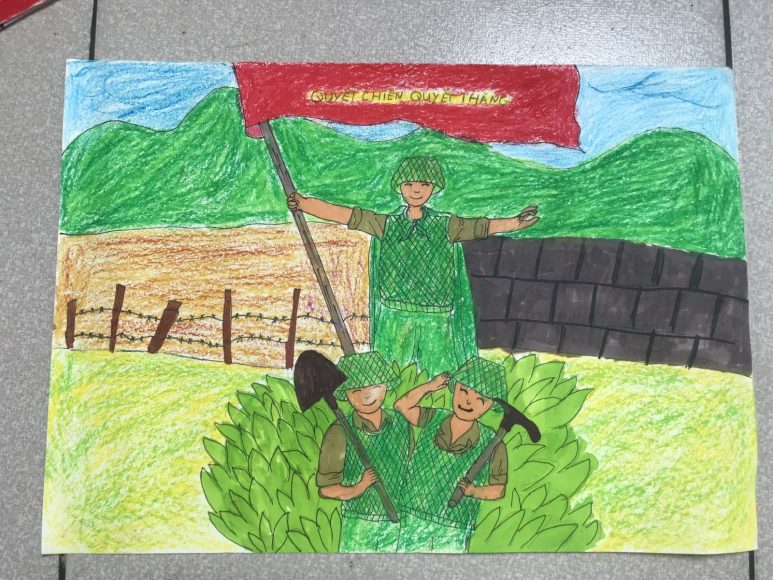 Vẽ tranh Chiến thắng Điện Biên Phủ trên giấy a3 với nụ cười các chiến sĩ