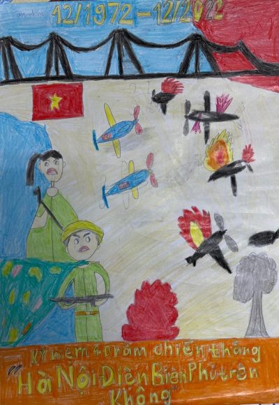 vẽ tranh chiến thắng điện biên phủ trên không bằng chì màu của học sinh tiểu học