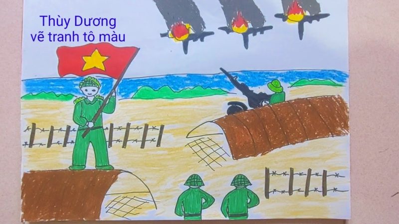 vẽ tranh chiến thắng điện biên phủ trên không tái hiện khung cảnh máy bay rơi